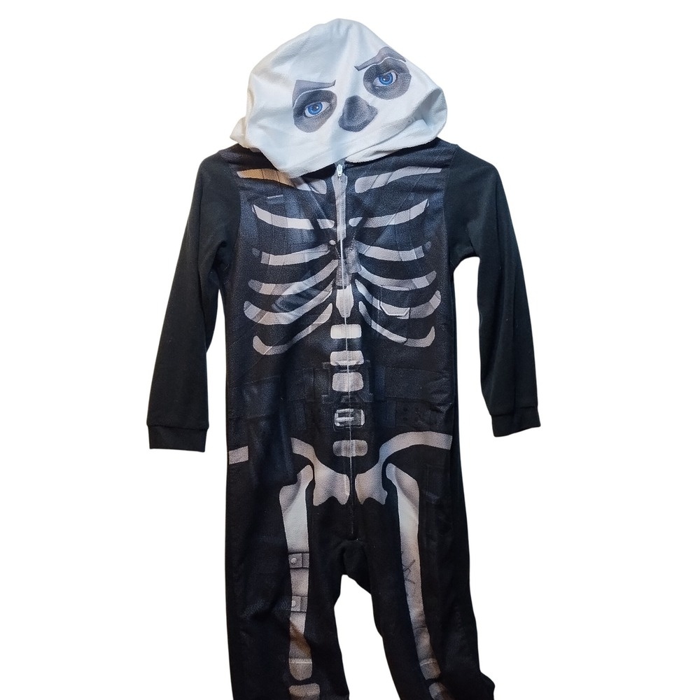 Fortnite Skeleton One Piece Pajamas Kids Size 8 Flame Resistant Full Zip Costume